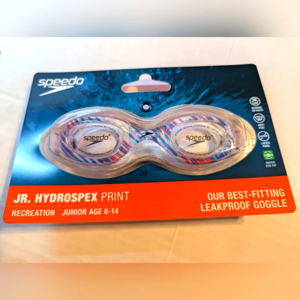 Speedo Jr Hydrospex Print Swim Goggles W/ Antifog Lenses UV Protection B…